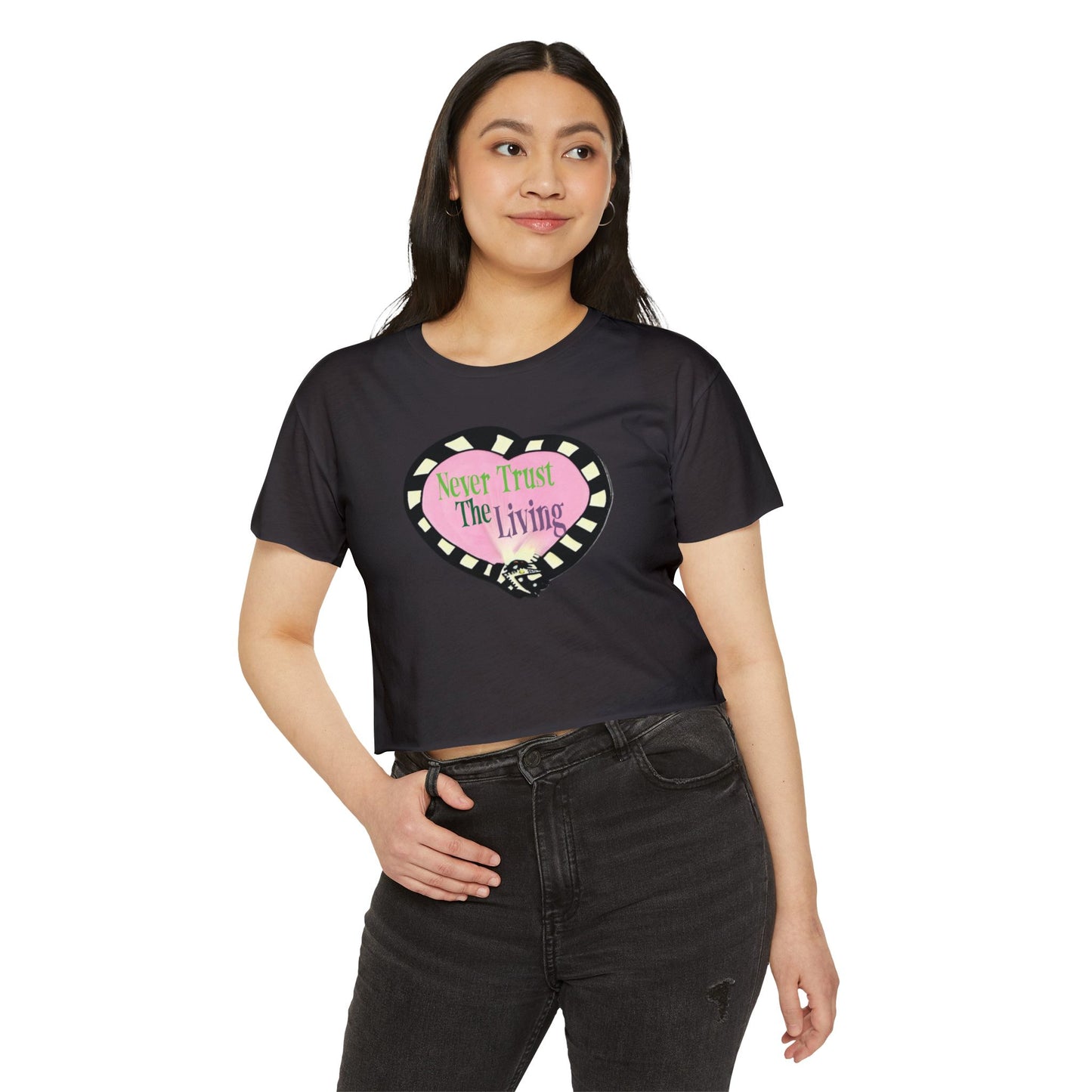 Beetlejuice 'Never Trust the Living' Süßes bauchfreies Top, sexy Baby-T-Shirt für Damen, Y2K-Shirts, gruselige Halloween-Tops