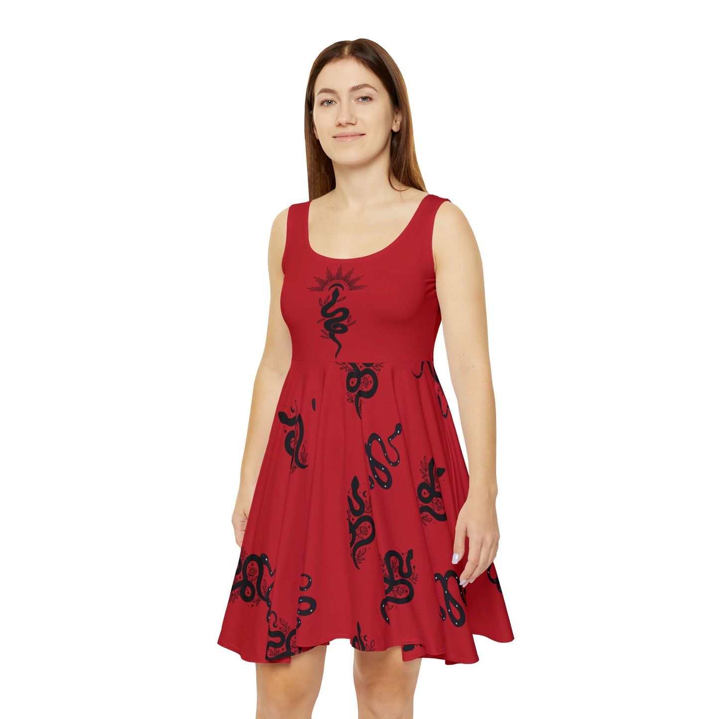 Rotes Schlangen Skaterkleid, Damenbekleidung, Halloween Partykleid, Sexy rotes Kleid