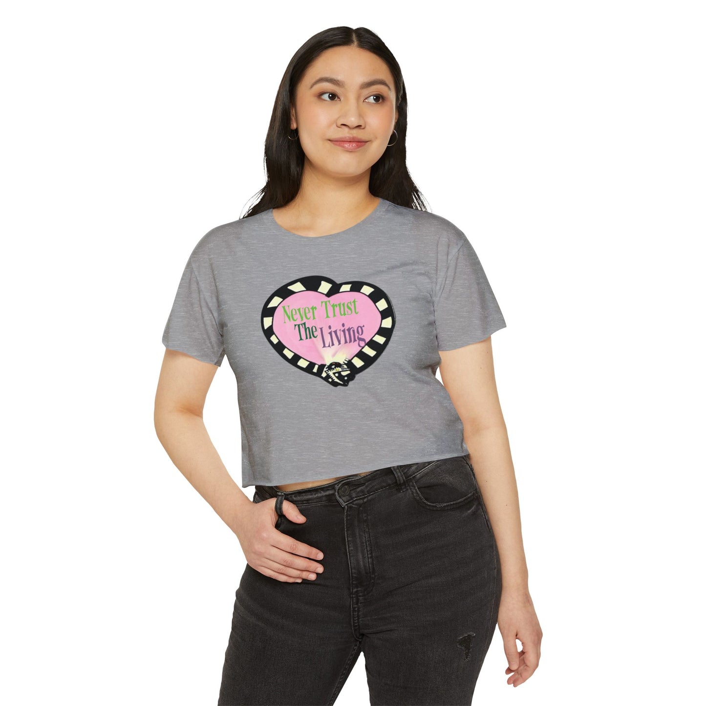 Beetlejuice 'Never Trust the Living' Süßes bauchfreies Top, sexy Baby-T-Shirt für Damen, Y2K-Shirts, gruselige Halloween-Tops