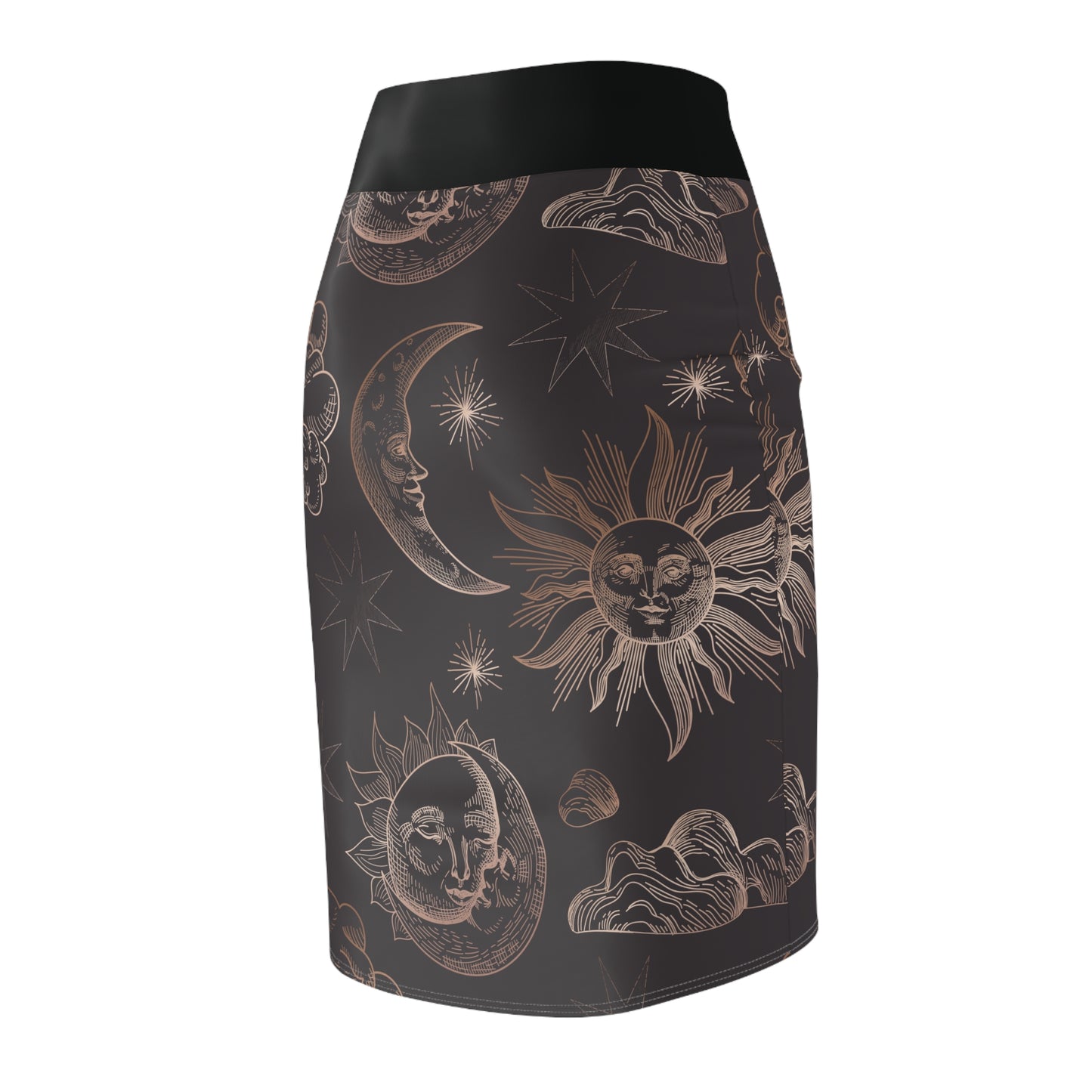 Women's Sun & Moon Pencil Skirt, Celestial Witchy Skirt, Women's Clothing