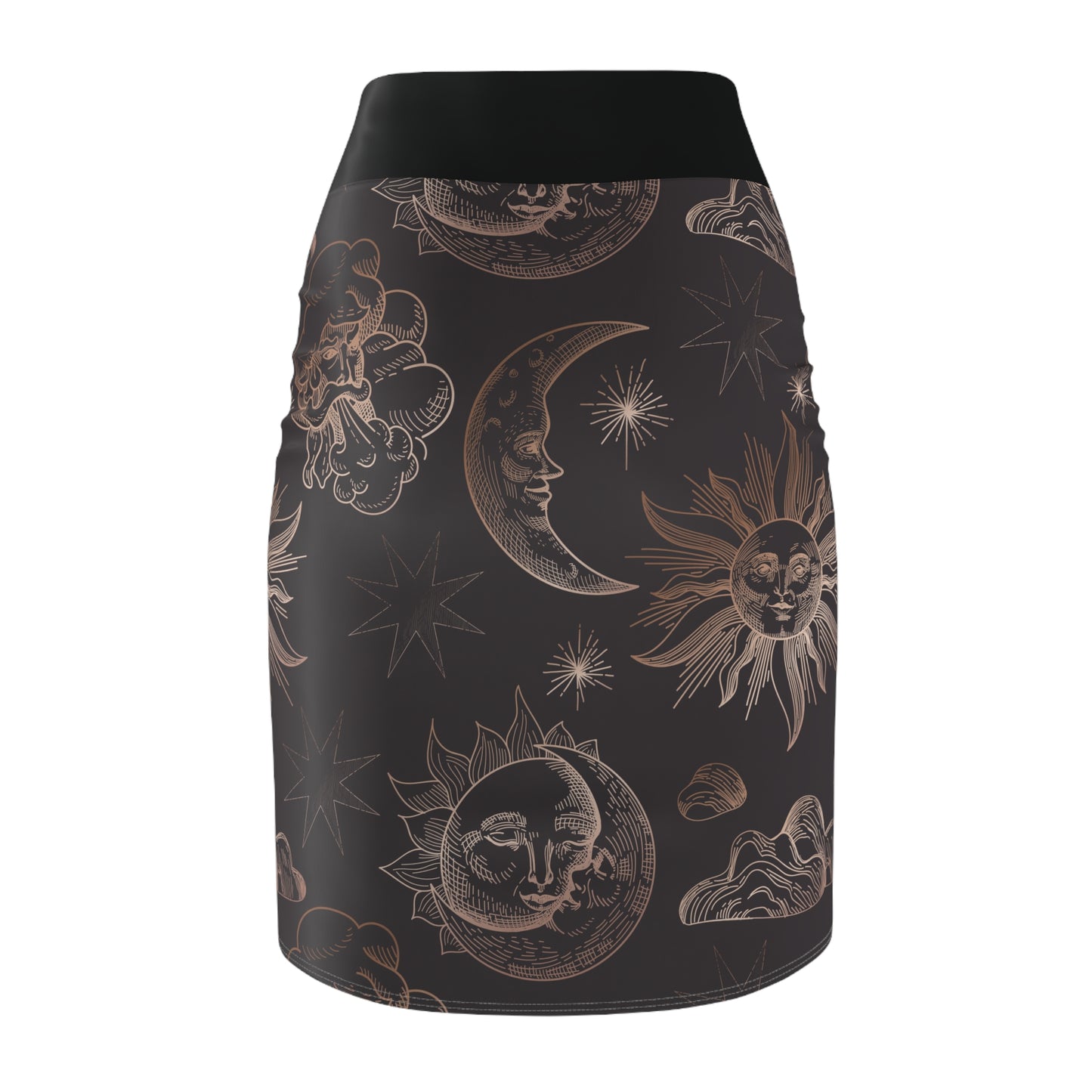 Women's Sun & Moon Pencil Skirt, Celestial Witchy Skirt, Women's Clothing