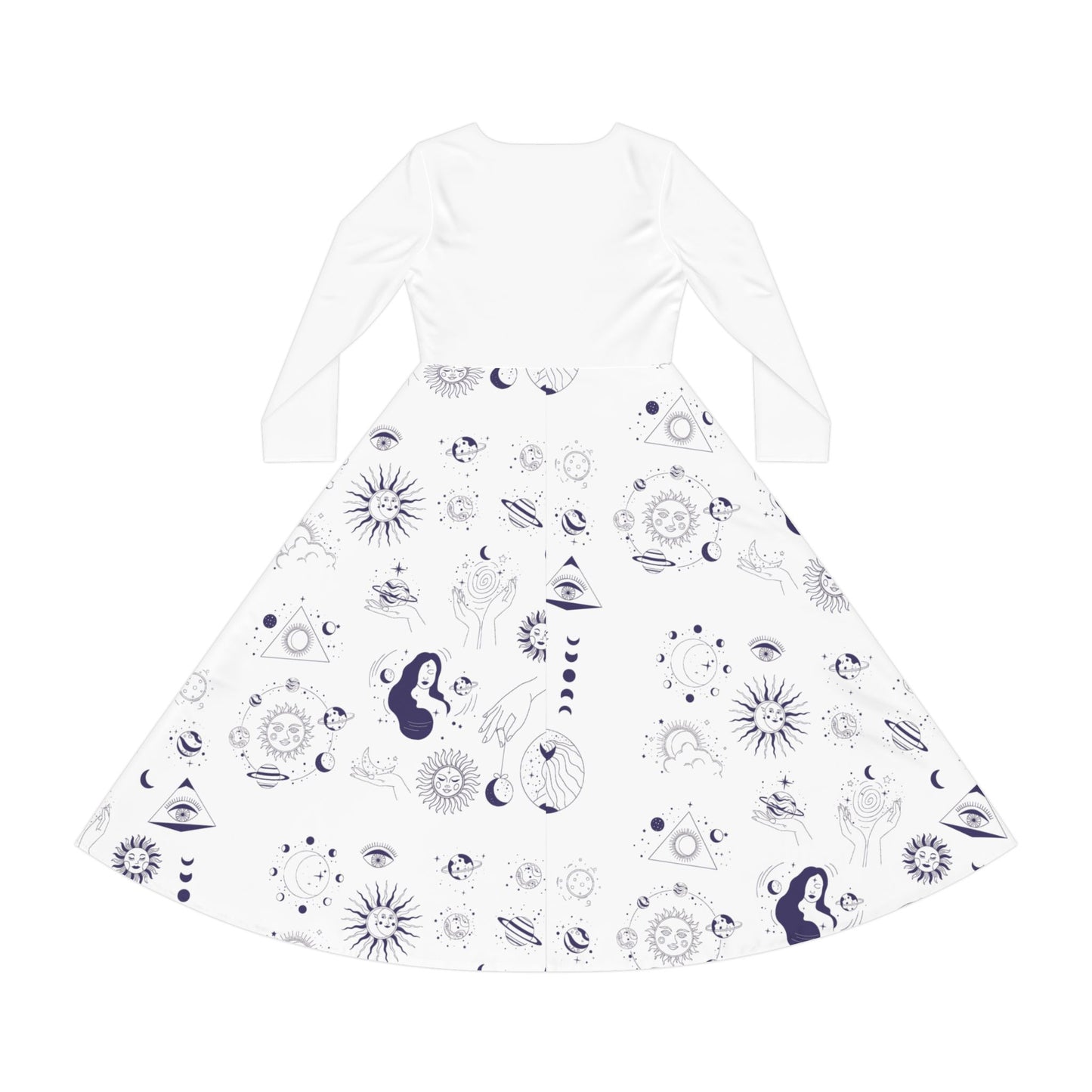Sonne, Mond, Drittes Auge, Wicca-Tanzkleid mit langen Ärmeln für Damen (AOP)