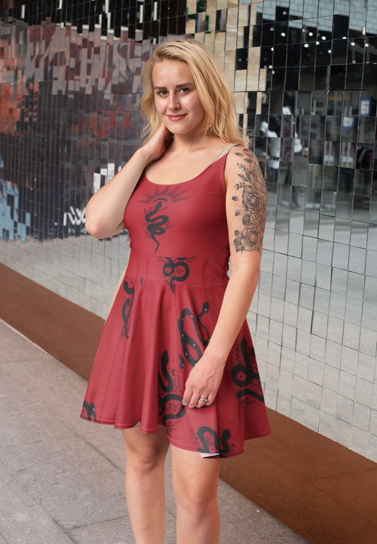 Rotes Schlangen Skaterkleid, Damenbekleidung, Halloween Partykleid, Sexy rotes Kleid